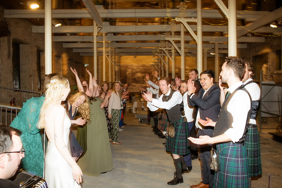 Guests dance beneath the beams at Verdant Works